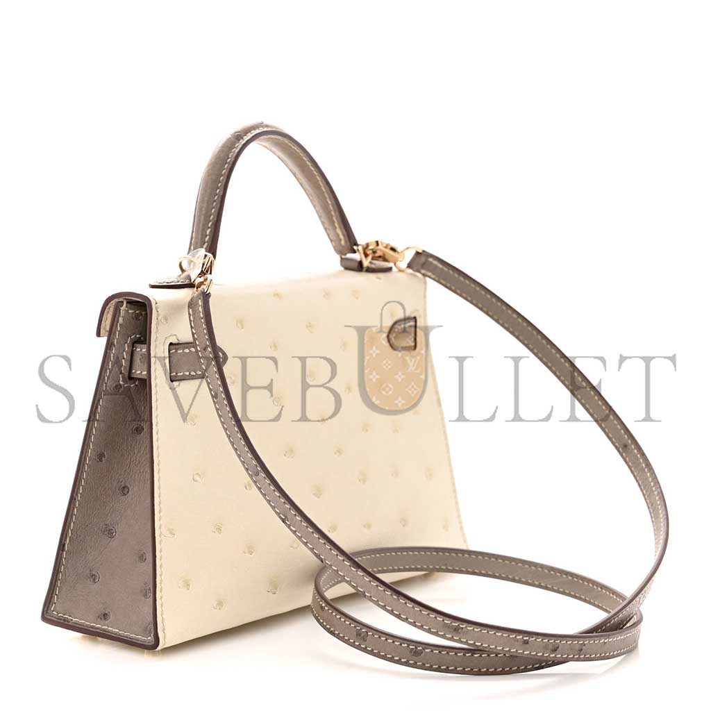 HERMÈS MASTER OSTRICH HORSESHOE MINI KELLY II SELLIER BETON GRIS ASPHALT (19*12*5.5cm)